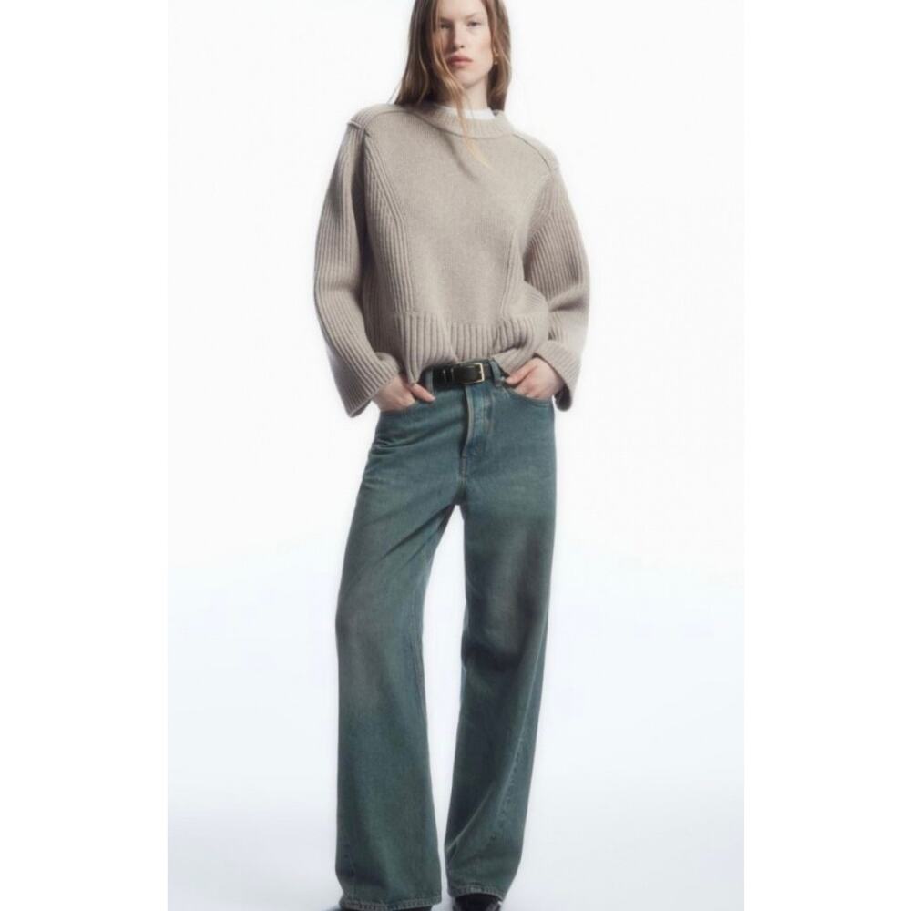 COS 100% wool beige chunky panelled  jumper pullover sweater